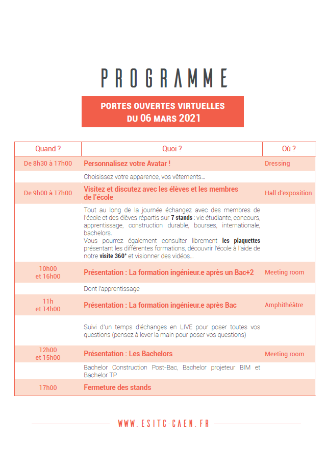 ESITC Caen  Programme JPO virtuelle - 06 mars 2021